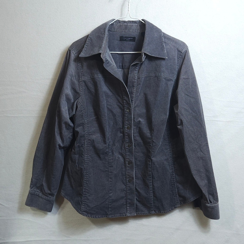 Vintage 90s Y2K Gray Corduroy Shacket Button Down Shirt Plus Size 14W Grunge‎